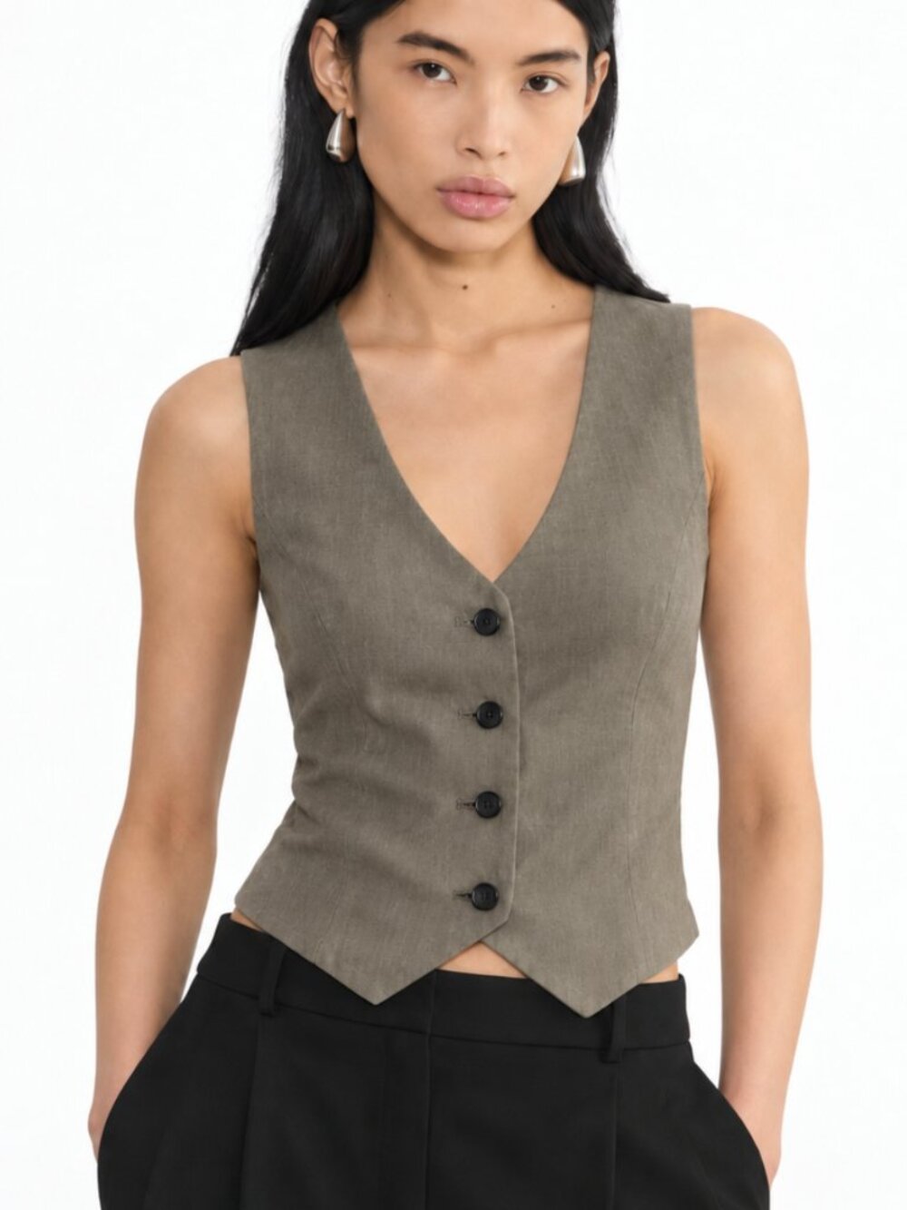BABATON x Artizia Taupe Green Waistcoat Vest Top 0 / XS
